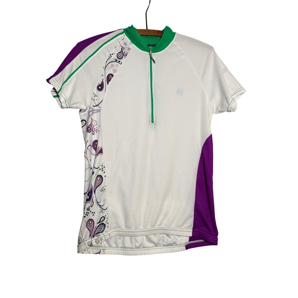 Canari Womens S Cycling Jersey White Purple Paisley Floral Quarter Zip Top Bike